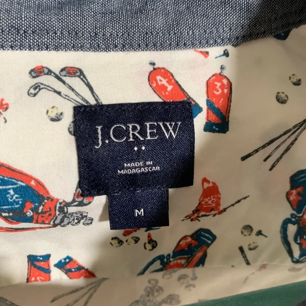 J.Crew Mens Short Sleeve Golf Print Button Down Cream Multi Size M Golf Prep